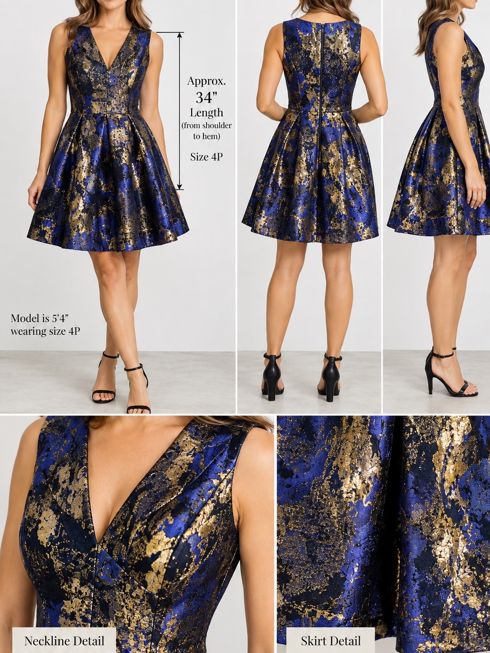 Homecoming party dress Vince Camuto Royal Blue and Gold Brocade Fit-and-Flare
